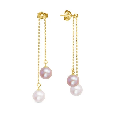 Серьги на цепочке из серебра c розовыми речными жемчужинами 6,5-7 мм