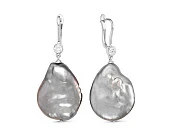 Серьги из серебра с серебристыми жемчужинами "Барокко" 21-27 мм