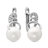 Серьги из белого золота с белыми речными жемчужинами 7,5-8 мм