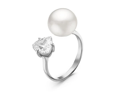 Кольцо "Диор" из серебра с белой речной жемчужиной 9,5-10 мм