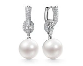 Серьги из серебра c белыми речными жемчужинами 13-13,5 мм