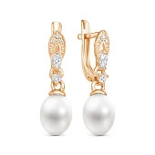 Серьги из красного золота с белыми речными жемчужинами 9-10 мм