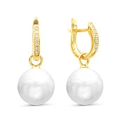 Серьги из серебра c белыми японскими речными жемчужинами 14-14,5 мм