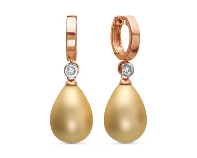Серьги из серебра с золотистыми жемчужинами "Майорика" 16-20 мм