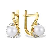 Серьги из желтого золота с белыми речными жемчужинами 7,5-8 мм