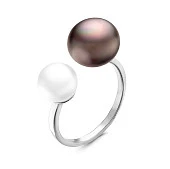 Кольцо "Диор" из серебра с белой и черной речными жемчужинами 8,5-12 мм