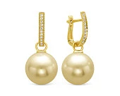 Серьги из желтого золота с золотистыми морскими Австралийскими жемчужинами 12,6-12,9 мм