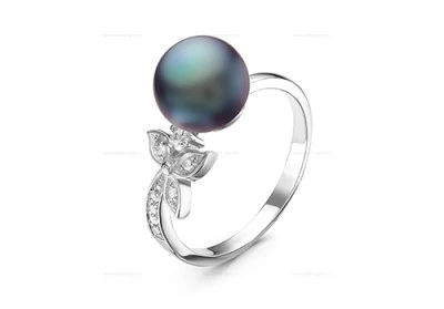 Кольцо из серебра с черной речной жемчужиной 8,5-9 мм