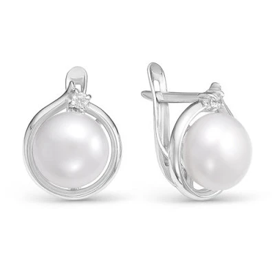 Серьги из серебра c белыми речными жемчужинами 8-8,5 мм