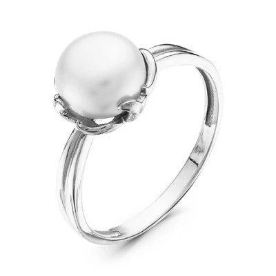 Кольцо из белого золота с белой речной жемчужиной 7,5-8 мм