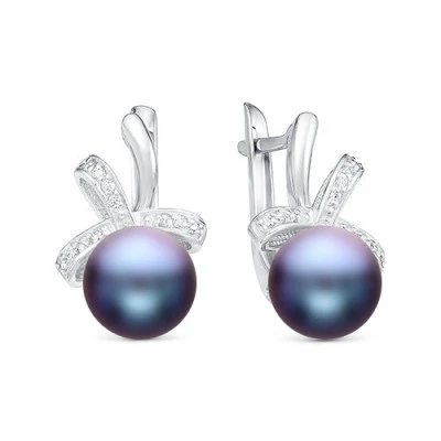 Серьги из серебра с черными речными жемчужинами 8,5-9 мм