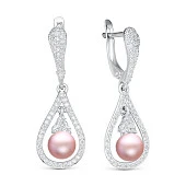 Серьги из серебра с розовыми речными жемчужинами 6,5-7 мм