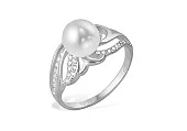 Кольцо из белого золота с белой речной жемчужиной 7-7,5 мм