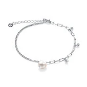 Браслет из серебра 925 пробы с белой речной жемчужиной 7,5-8 мм