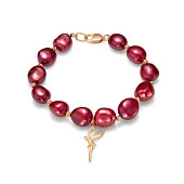Браслет с кулоном из красного речного жемчуга "барокко". Жемчужины 11-12 мм