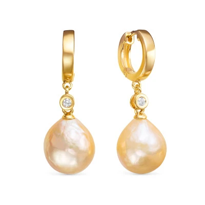 Серьги из серебра c розовыми речными жемчужинами "Барокко" 14-16 мм