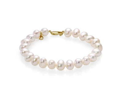 Браслет из белого овального речного жемчуга класса ААА. Жемчужины 7,5-8 мм