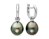 Серьги из серебра c черными морскими Таитянскими жемчужинами 10,6-10,9 мм