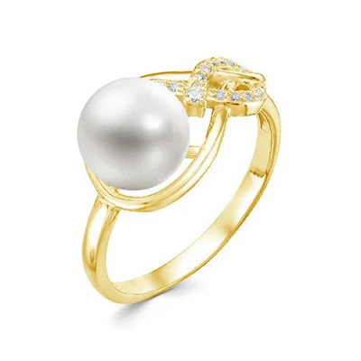 Кольцо из желтого золота с белой речной жемчужиной 8,5-9 мм
