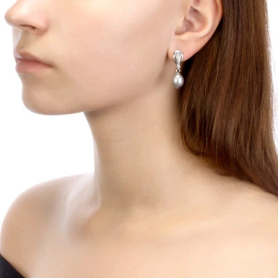 Серьги из серебра c серебристыми речными жемчужинами 10-11 мм