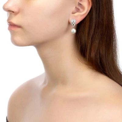 Серьги из серебра c белыми речными жемчужинами 9,5-10 мм