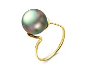 Кольцо из желтого золота с черной Таитянской жемчужиной 11-11,5 мм