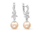 Серьги из серебра с розовыми речными жемчужинами 8,5-9 мм