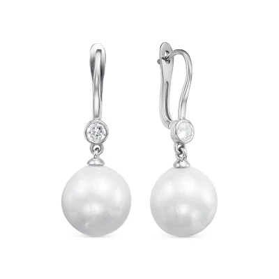Серьги из серебра c белыми японскими речными жемчужинами 13-13,5 мм