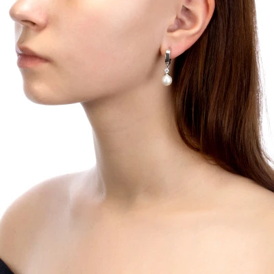 Серьги из серебра с белыми речными жемчужинами 8,5-9 мм