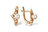 Серьги из красного золота с белыми речными жемчужинами 7-7,5 мм