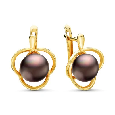 Серьги из серебра с черными речными жемчужинами 8,5-9 мм