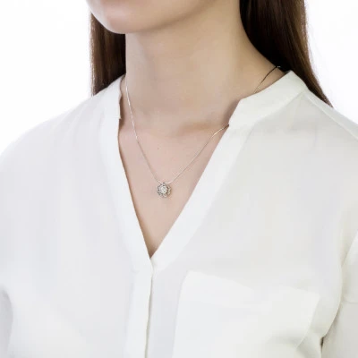 Кулон "Роза" из серебра с белой речной жемчужиной 6,5-7 мм