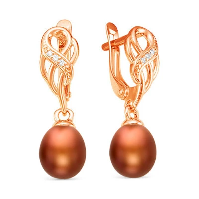 Серьги из серебра с шоколадными речными жемчужинами 8,5-9 мм