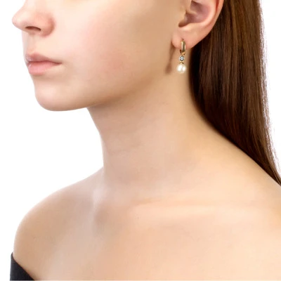 Серьги из серебра с белыми речными жемчужинами 9-9,5 мм