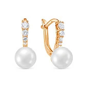 Серьги из красного золота с белыми речными жемчужинами 9,5-10 мм