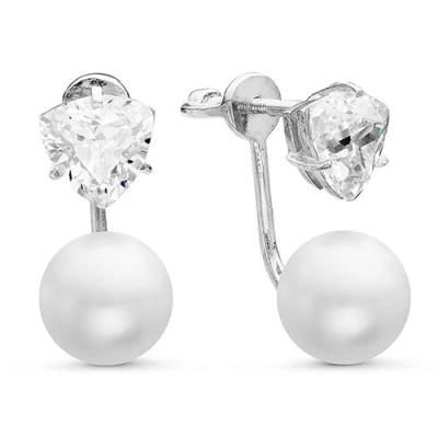 Пусеты "Диор" из серебра с белыми речными жемчужинами 8,5-9 мм