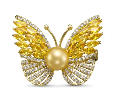 Брошь-кулон "Бабочка" с Австралийской морской жемчужиной 10-10,5 мм