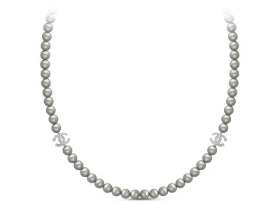 Колье из серебристого жемчуга со вставками из серебра. Жемчужины 8-8,5 мм