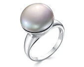 Кольцо из серебра с серебристой речной жемчужиной 15 мм