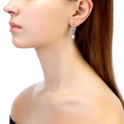 Серьги из серебра c белыми речными жемчужинами 7,5-8 мм