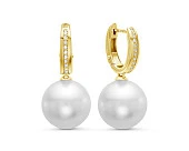 Серьги из желтого золота с белыми морскими Австралийскими жемчужинами 13-13,5 мм