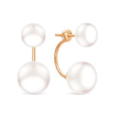 Пусеты "Диор" из серебра с белыми речными жемчужинами 8,5-11 мм