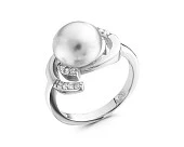 Кольцо из серебра с белой речной жемчужиной 9,5-10 мм