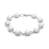 Браслет из серебра с белыми речными жемчужинами. Жемчужины 8-8,5 мм