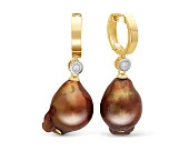 Серьги из серебра с шоколадными жемчужинами "Барокко" 13-16 мм