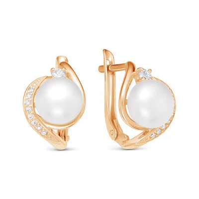 Серьги из красного золота с белыми речными жемчужинами 8,5-9 мм