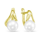 Серьги из желтого золота с белыми речными жемчужинами 7,5-8 мм