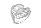 Кольцо из белого золота с белой речной жемчужиной 7,5-8 мм