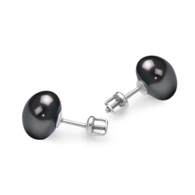 Пусеты из серебра 925 пробы с черными речными жемчужинами 8,5-9 мм