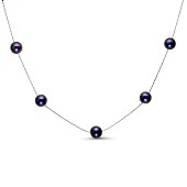 Цепочка из серебра 925 пробы с черными речными жемчужинами 7-7,5 мм